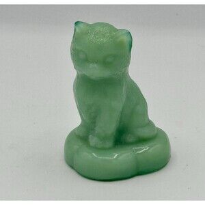 Vintage Boyd Glass “Miss Cotton” Kitten on a Pillow – Jadeite Green – 1980s